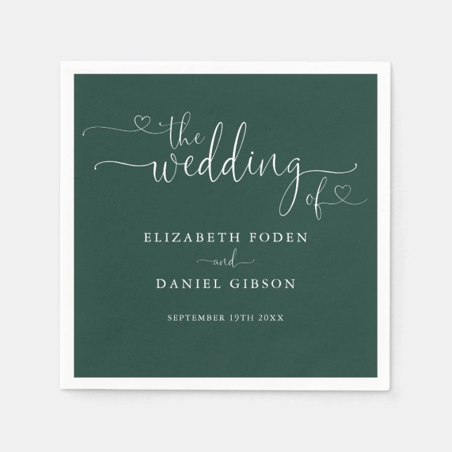 Emerald Green Heart Script Wedding Napkin (Front)