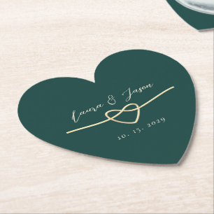 Emerald Green Heart Wedding Paper Coaster