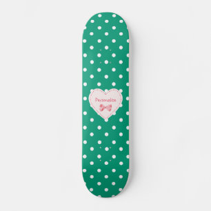 Emerald Green Heart With Name Skateboard