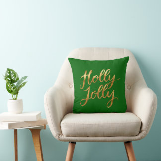 Emerald Green Holly Jolly - Gold Script Decor Cushion