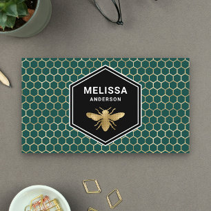 Emerald Green Honeycomb Gold Foil Honey Bee Business Card