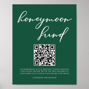 Emerald Green Honeymoon Fund Wedding QR Code Poster