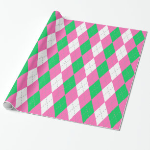 Emerald Green Hot Pink Dk Grey Wht XL Argyle Wrapping Paper
