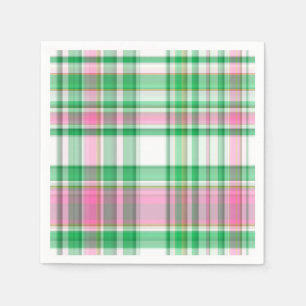 Emerald Green, Hot Pink, White Preppy Madras Plaid Napkin