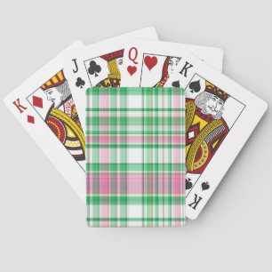 Emerald Green, Hot Pink, White Preppy Madras Plaid Playing Cards