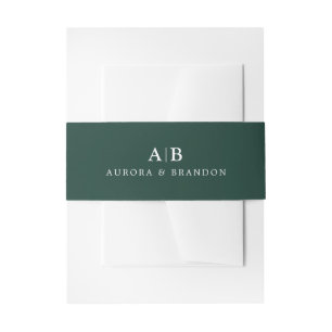 Emerald Green initials wedding  Invitation Belly Band