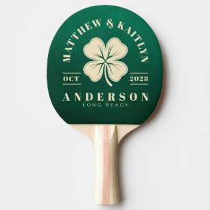Emerald Green Irish Clover Wedding Crest Ping Pong Paddle