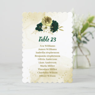 emerald green ivory gold floral seating chart card