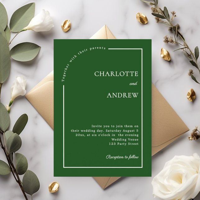 Emerald green ivory modern minimalist wedding invitation (Creator Uploaded)