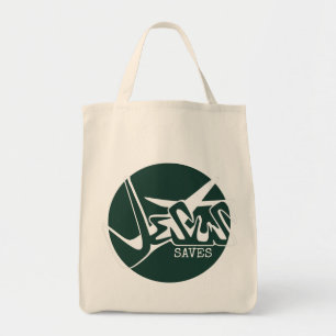 Emerald Green Jesus Saves Graffiti Tote Bag