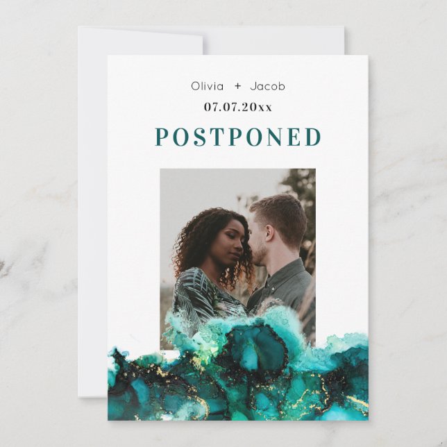 Emerald Green Jewel Tone Wedding postponed Save The Date (Front)