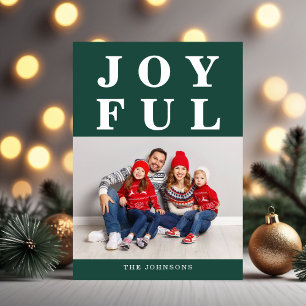 Emerald Green Joyful Modern Photo Christmas Holiday Card