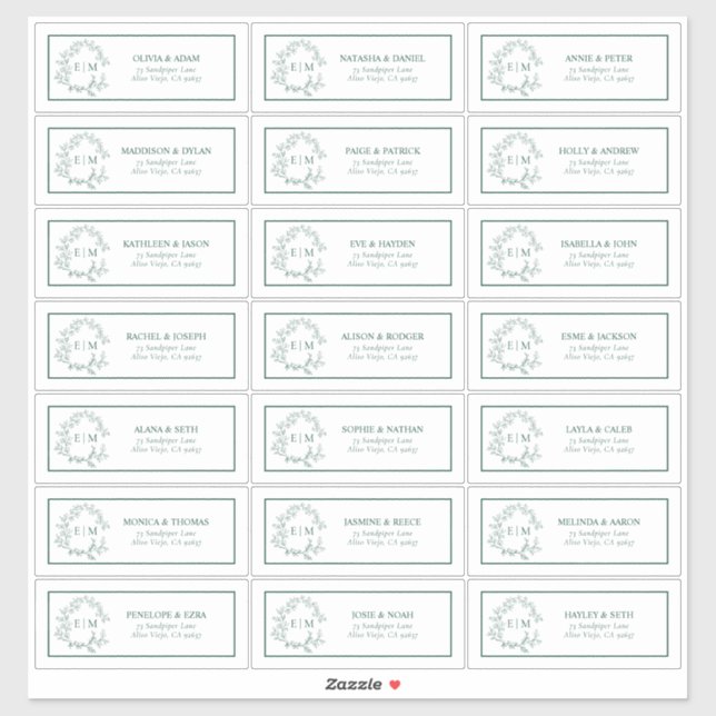 Emerald Green Leafy Crest Monogram Guest Address (Sheet)