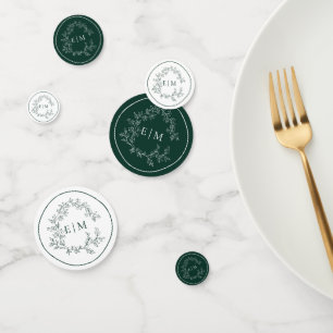 Emerald Green Leafy Crest Monogram Wedding Confetti