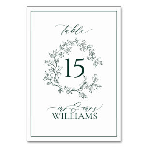 Emerald Green Leafy Crest Monogram Wedding Table Number