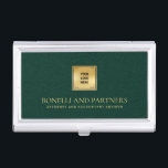 Emerald Green Leather Business Corporate Gold Logo Business Card Holder<br><div class="desc">This luxury business card holder boasts a refined Emerald Green leather-textured illustration, perfectly paired with your business logo over a faux gold overlay for a premium, professional look. Your name, profession, or firm name stands out in opulent gold-tone lettering, creating a timeless and unforgettable impression. Ideal for professionals across various...</div>