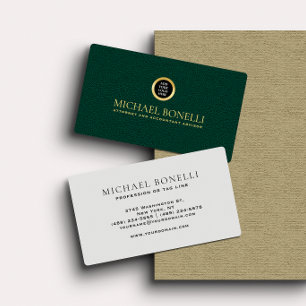 Emerald green Leather Professional Round Gold Logo Business Card