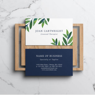 Emerald Green Leaves - Therapist Business Card