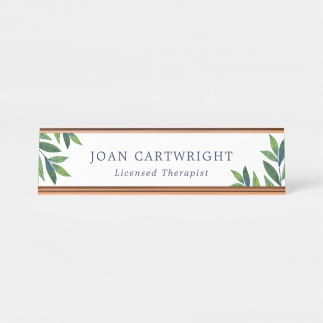 Emerald Green Leaves - Therapist Desk Name Plate (Front)