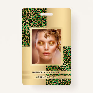 Emerald green leopard gold photo beauty ID badge