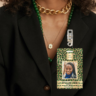 Emerald green leopard photo business corporate ID badge