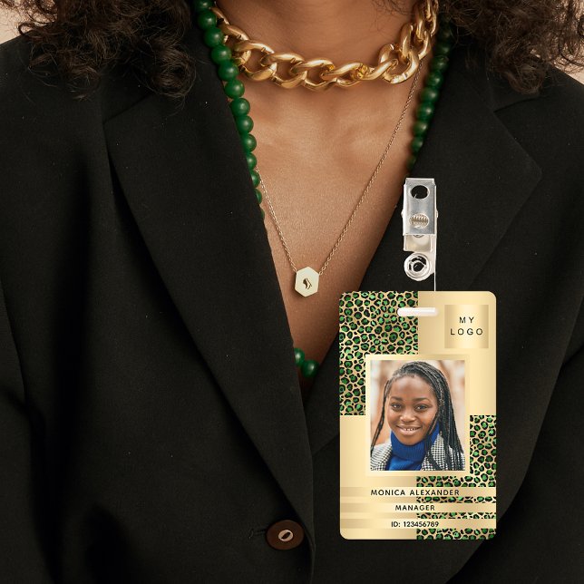 Emerald green leopard photo business corporate ID badge (Creator Uploaded)