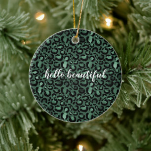 Emerald Green Leopard Print Ceramic Tree Decoration