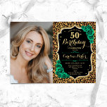 Emerald Green Leopard Print Photo 50th Birthday Invitation<br><div class="desc">Elegant floral feminine 50th birthday invitation with your photo. Glam black green design with faux glitter gold. Features animal leopard print, emerald green roses, script font and confetti. Perfect for a stylish adult bday celebration party. Personalise with your own details. Can be customised for any age! Printed Zazzle invitations or...</div>