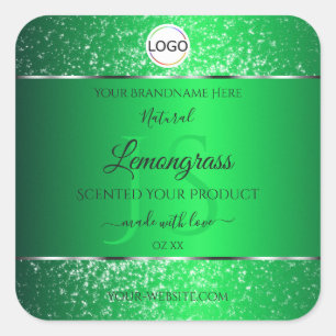Emerald Green Logo Initials Glitter Product Labels