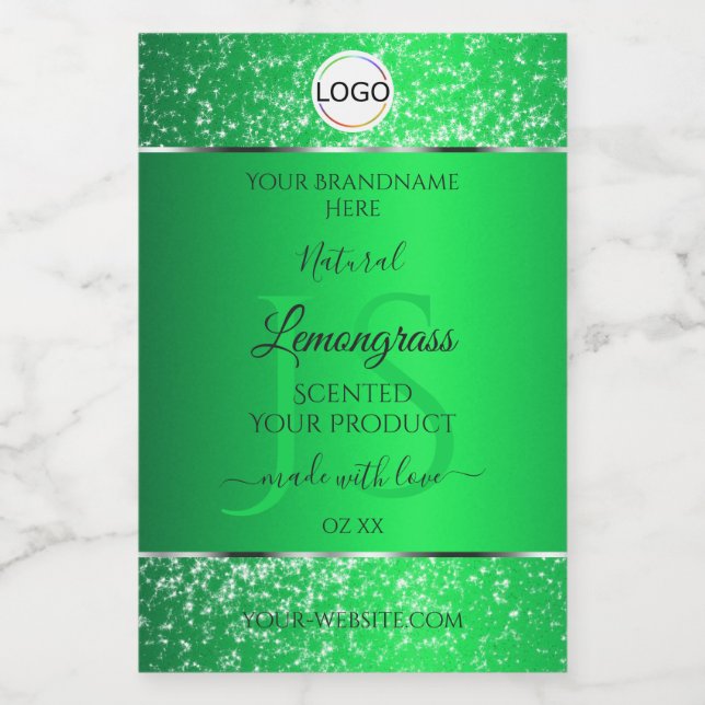 Emerald Green Logo Initials Glitter Product Labels (Single Label)