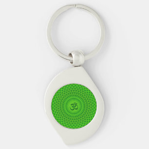 Emerald Green Lotus flower meditation wheel OM Key Ring
