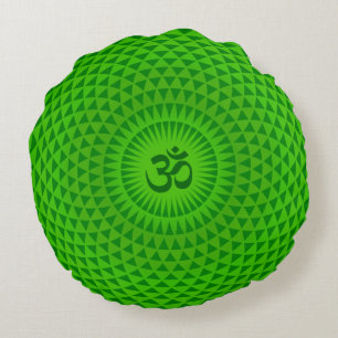 Emerald Green Lotus flower meditation wheel OM Round Cushion
