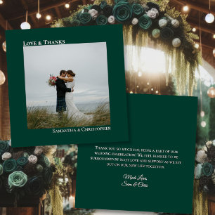 Emerald Green Love & Thanks Photo & Note Wedding Thank You Card