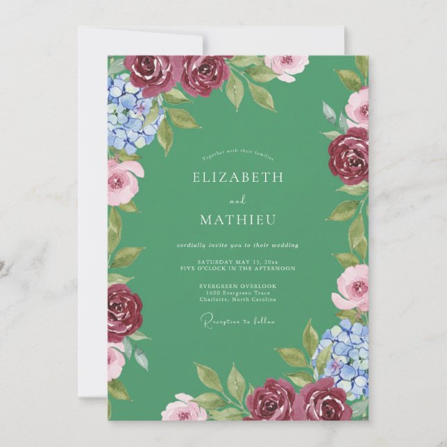 Emerald Green Lovely Botanical Wedding Invitation (Front)