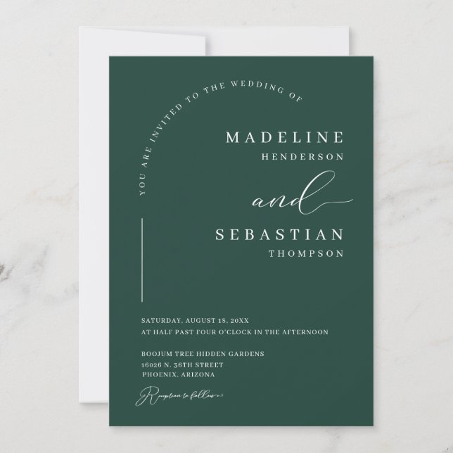 Emerald Green Lush Modern Arch Photo Wedding Invitation (Front)