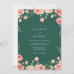 Emerald Green Lush Rose Wedding Invitation