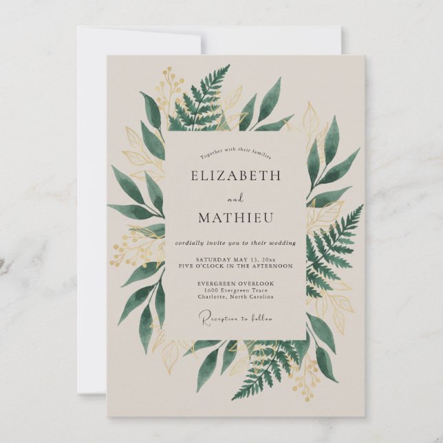 Emerald Green Lustrous Forest Wedding Invitation (Front)