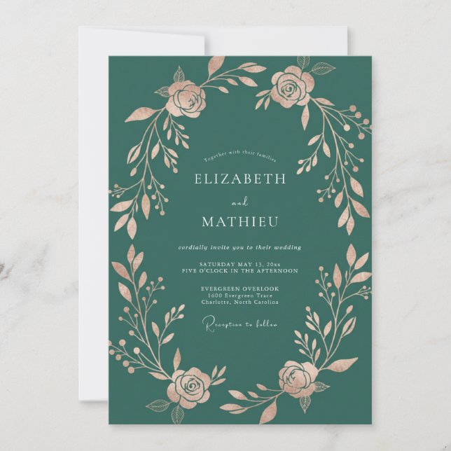 Emerald Green Luxe Floral Wedding Invitation (Front)
