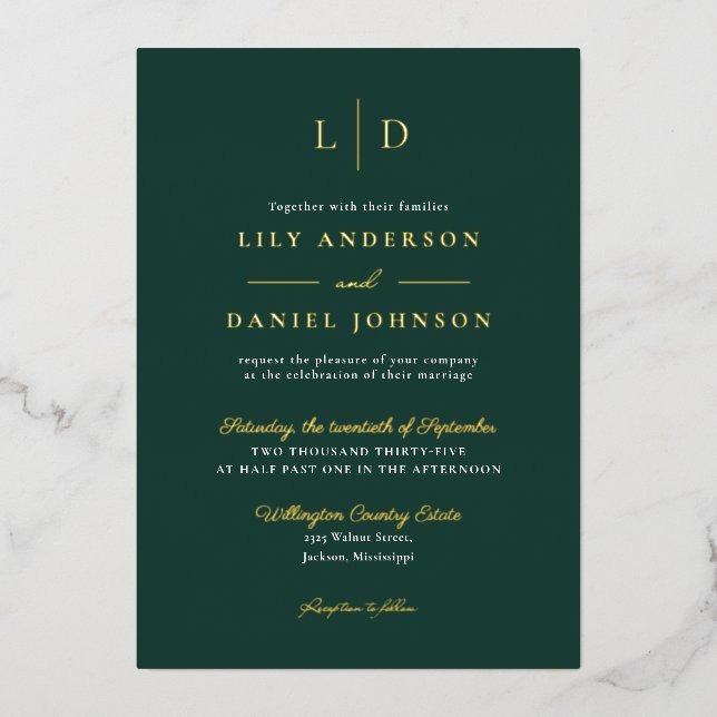 Emerald Green Luxury Monogram QR Code Wedding Gold (Front)