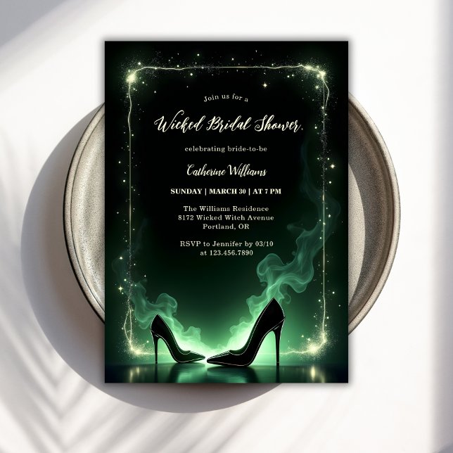 Emerald Green Magical Wicked Witch Bridal Shower Invitation (Magical Wicked Witch Bridal Shower Invitation – Elegant Emerald Green Theme)