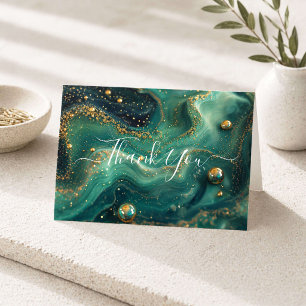 Emerald Green Malachite with Gold Flecks Thank You Card