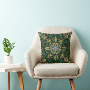 Emerald Green Mandala Flower Bohemian Pattern Cushion