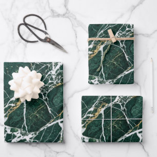 Emerald Green Marble Elegant Gold Veining Gift Wrapping Paper Sheet