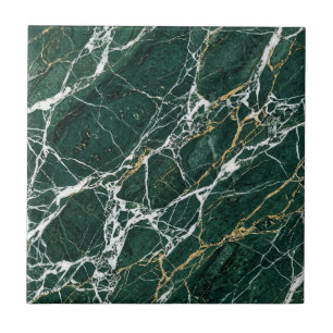 Emerald Green Marble Elegant Gold Veining Modern Tile