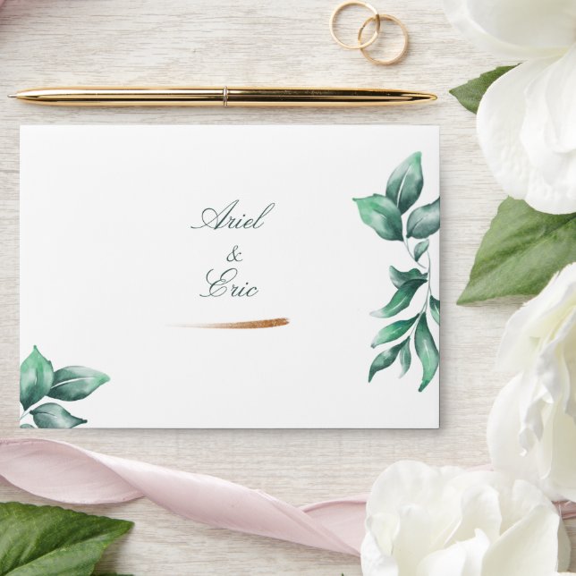 Emerald Green Marble & Gold Eucalyptus Wedding Envelope (Wedding)