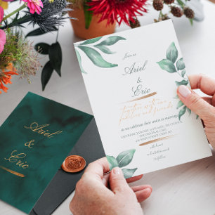 Emerald Green Marble & Gold Eucalyptus Wedding Invitation