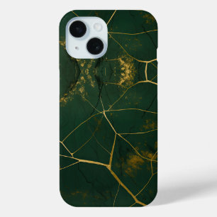 Emerald Green Marble Gold Glitter iPhone 15 Case