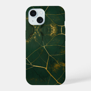Emerald Green Marble Gold Glitter iPhone 15 Case