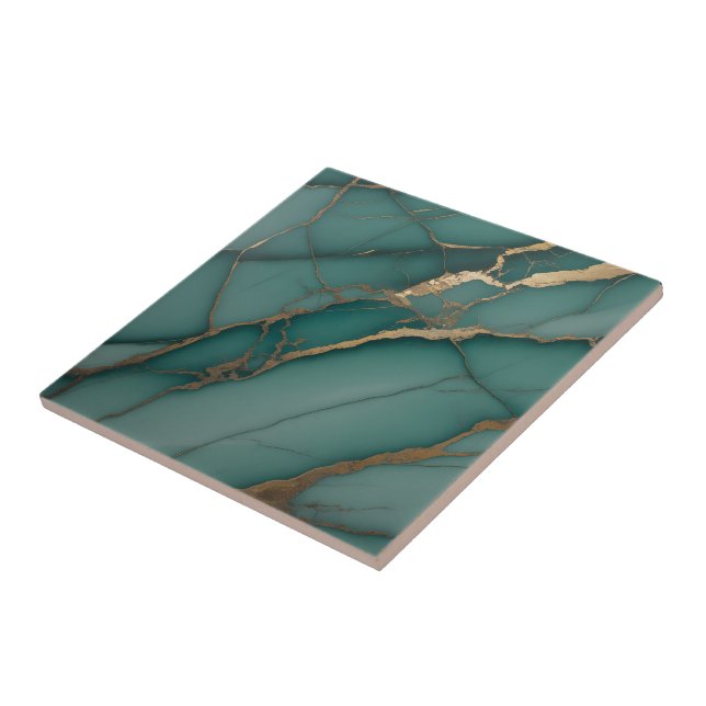 Emerald Green Marble & Gold Vein Luxe Accent  Tile (Side)