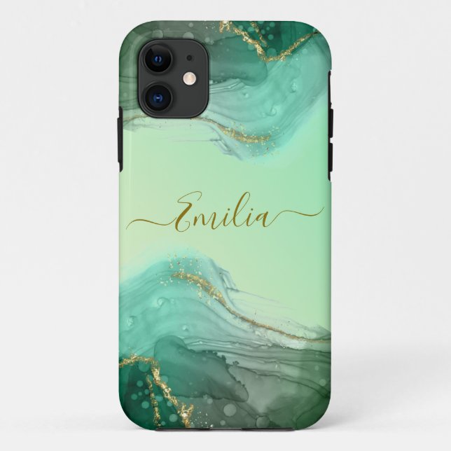  Emerald green marble iPhone Case (Back)